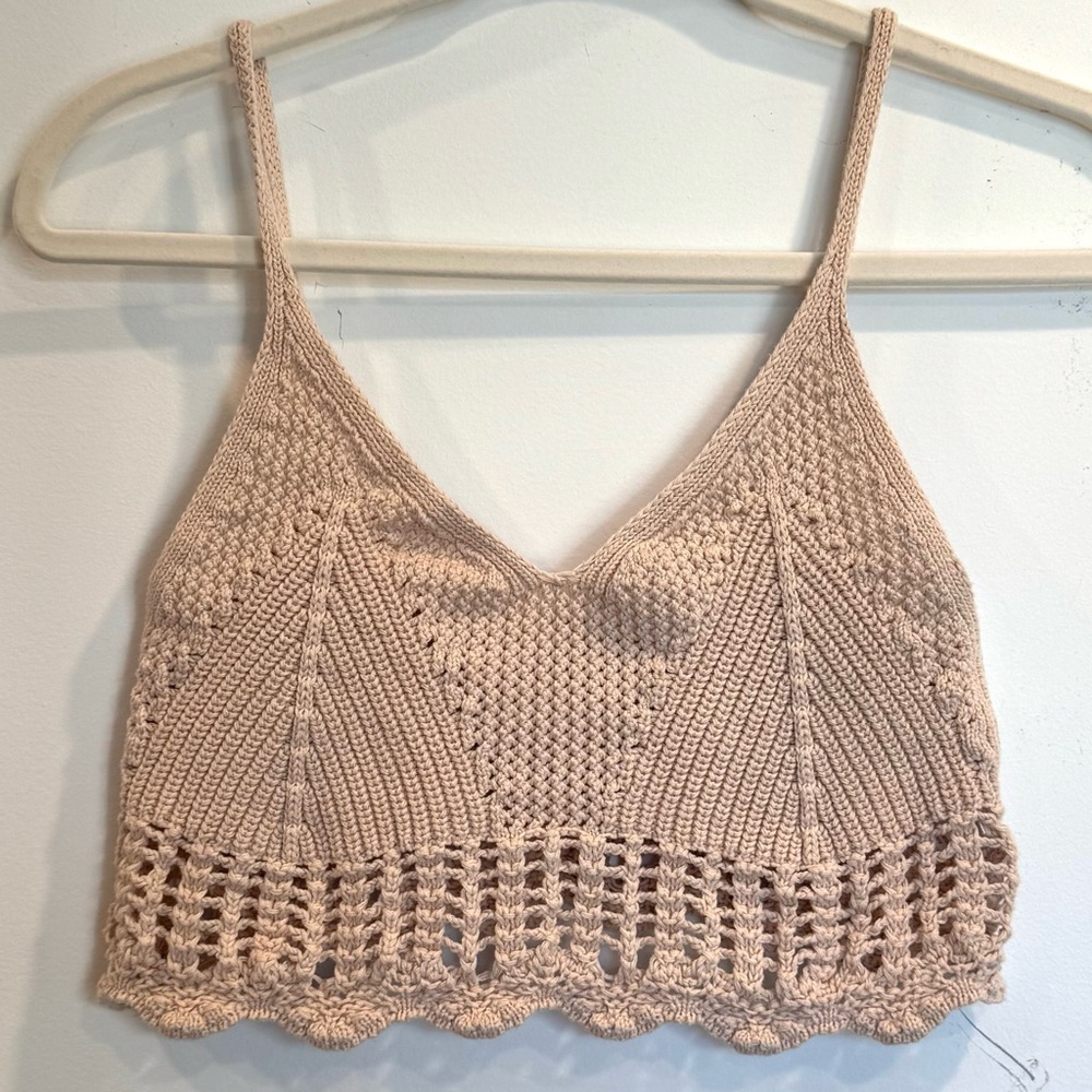 Crochet Knit 100% Cotton Tan Crop Top Bralette